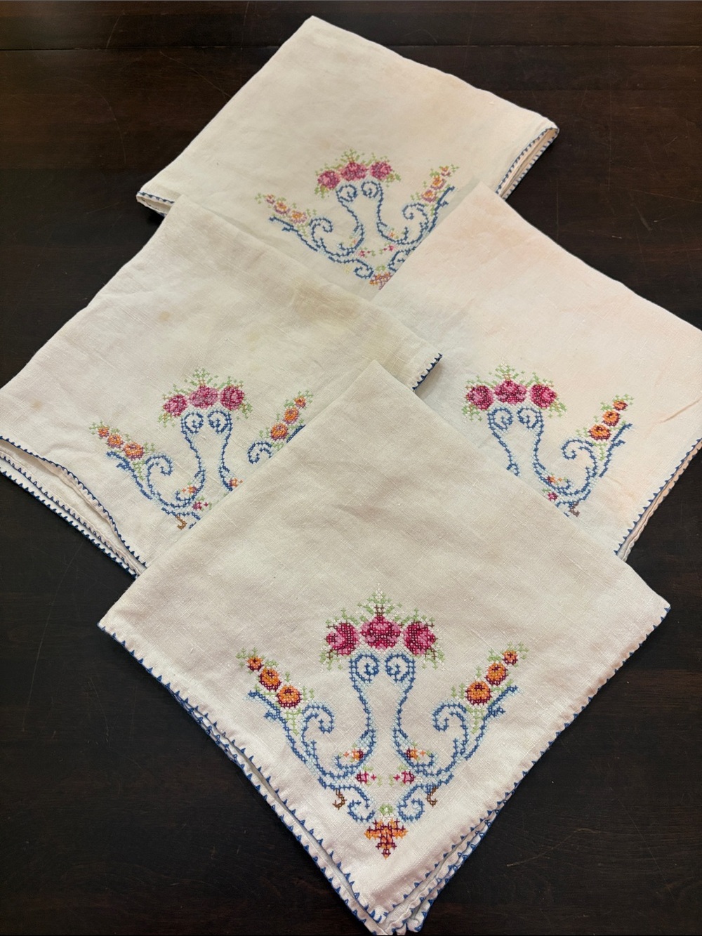 4 Flower Cross Stitch napkins